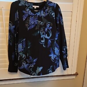 Chicos Blue and Black Floral Blouse